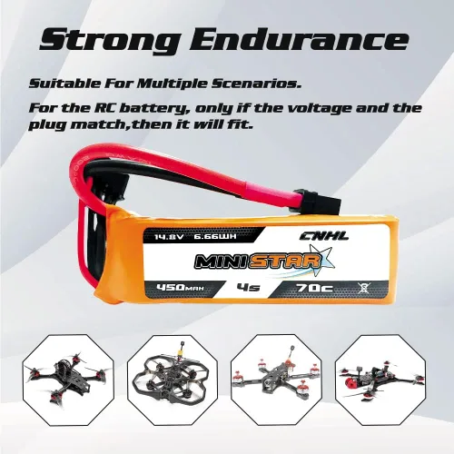 Miniatura 5 de CNHL 450mAh 4S Lipo Batería 70C 14.8V con XT30U Plug para RC Drone FPV Avión Heli Avión (2 piezas)