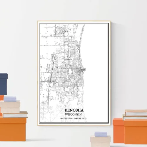Miniatura 4 de TANOKCRS Kenosha - Póster impreso en lienzo con diseño de mapa de Estados Unidos de Estados Unidos, sin marco, moderno, en blanco y negro, regalo