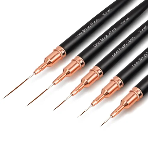 Komall Pinceles Metálicos para Arte de Uñas, Set de 5 Pinceles de Línea, Pincel de Arte de Uñas con Gel UV para Líneas Largas, Detalles Finos, Negro