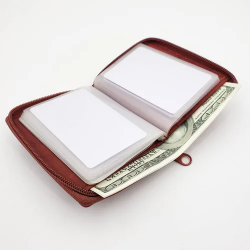 Miniatura 7 de Cartera de cuero con cremallera alrededor de los hombres con inserciones, Borgoña, Cartera con cremallera