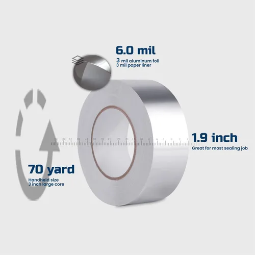 Miniatura 2 de Lichamp Cinta de papel de aluminio HVAC, paquete de 2 cintas aislantes de metal para conductos, sellado de aire acondicionado de CA, 2 pulgadas x 70