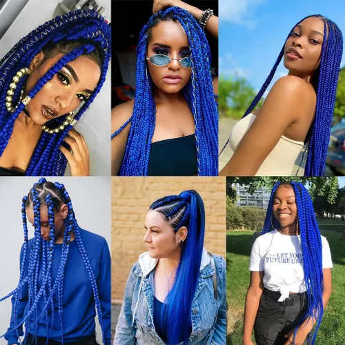 Miniatura 6 de Easy Braid - Cabello de trenzado azul preestirado de 26 pulgadas, paquete de 3 paquetes para trenzas de ganchillo con textura Yaki, ajuste al agua