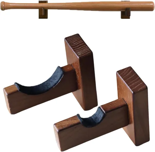 Orga'Neat Vitrina de Exhibición para Bate de Béisbol, Soporte de Pared para Bate con Colgador, Estante Horizontal de Nogal Macizo con Forro Marrón