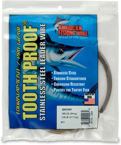 Miniatura 82 de AFW Alambre Líder Duro de Una Hebra de Acero Inoxidable a Prueba de Dientes - Brillante y Camuflaje para Tiburón, Barracuda, Caballa Real, Wahoo