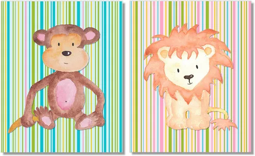 Miniatura 4 de Juego de 6 impresiones artísticas de pared de safari para guardería, juego de 6 lindos animales bebés