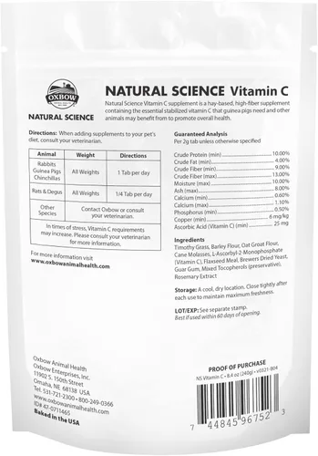 Miniatura 2 de Oxbow Animal Health Suplemento de Vitamina C Natural Science, Vitamina C para Cobaya, Hecho con Heno Timothy de Oxbow, Suplementos para Mascotas