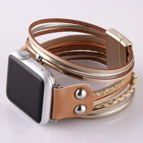 Miniatura 2 de Pulsera de cuero multicapa compatible con Apple Watch Ultra SE 8 7 6 5 4 3 1.496 in 1.575 in 1.614 in 1.654 in 1.732 in 1.772 in 1.929 in