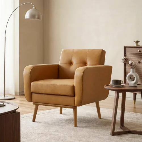 Miniatura 13 de HUIMO Leather Accent Chair, Button Tufted Living Room Chairs Easy to Install, Upholstered Arm Chair for Living Room Bedroom Study Office