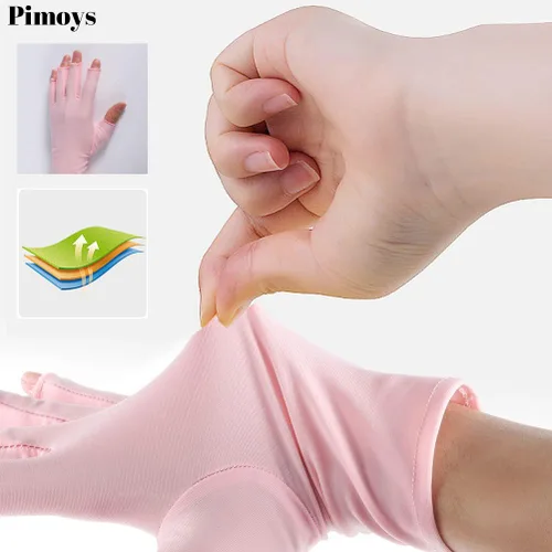 Miniatura 3 de Pimoys Guantes anti UV para lámpara de uñas, guantes de manicura ligeros UPF50+, guantes de protección UV sin dedos para lámpara de uñas de gel, Rosa