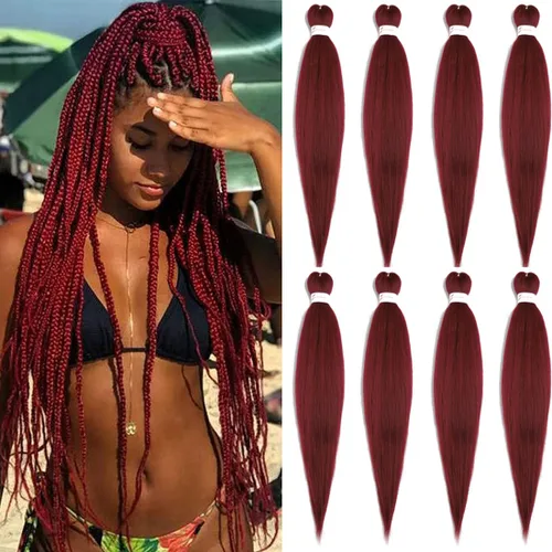 Miniatura 7 de Extensiones de cabello trenzado morado preestiradas, 20 pulgadas, 2 piezas de cabello sintético trenzado para niñas y mujeres, fiesta, disfraz