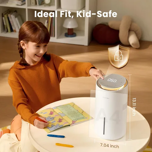 Miniatura 5 de Provirtec Humidificador evaporativo MistFree para dormitorio, 3 L, sin polvo blanco para personas sensibles, control automático de humedad, funciona