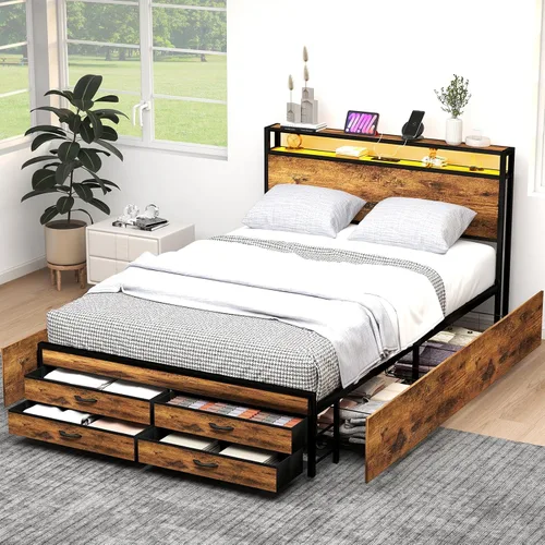 Miniatura 8 de Zevemomo - Base de cama completa con estación de carga, puertos USB y enchufes, base de plataforma tamaño completo con cabecera, base de cama sin