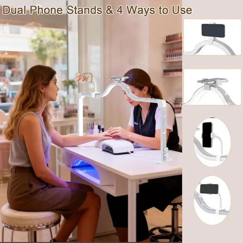 Miniatura 4 de Lámpara de uñas mejorada para escritorio, luz de uñas grande plegable de 34 pulgadas con soporte para teléfono, lámpara de manicura LED de 3 modos
