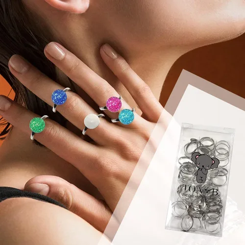 Miniatura 6 de TOAOB - 60 anillos en blanco chapados en plata, anillos planos ajustables con base en blanco