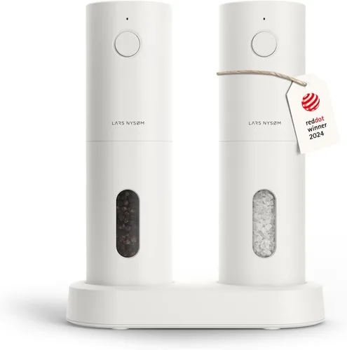 LARS NYSØM Juego de molinillo eléctrico de sal y pimienta, recargable por USB, molinos automáticos de sal y pimienta, dispensadores de especias