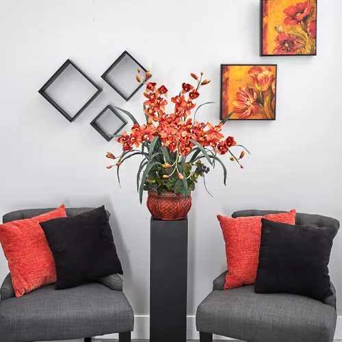 Miniatura 4 de Cymbidium con jarrón decorativo, arreglo de seda
