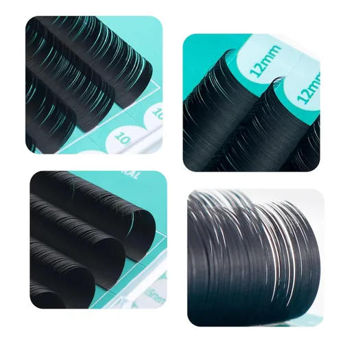Miniatura 5 de Extensión de pestañas elipse planas, 0.008 in, rizo D, 0.315-0.591 in, natural, suave, negro mate, pestañas postizas individuales, puntas divididas