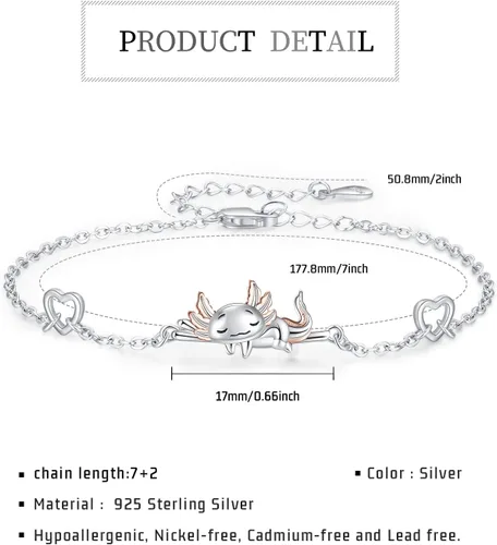 Miniatura 10 de Pulsera de plata de ley 925 ajustable con diseño de ajolote, panda, racón, girasol, joyería para hija o amiga, regalo de cumpleaños