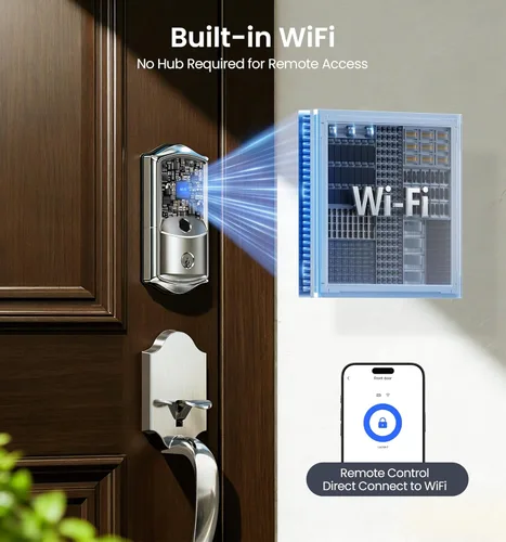 Miniatura 2 de Veise VE027 - Cerradura inteligente Wi-Fi integrada, cerradura de puerta de entrada sin llave de huellas dactilares, control remoto de aplicación