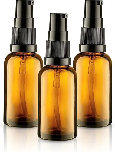 Miniatura 8 de VitalUp Botella de bomba de vidrio ámbar recargable vacía ideal para crema de loción, aceite esencial, contenedor pequeño de viaje, paquete de 2