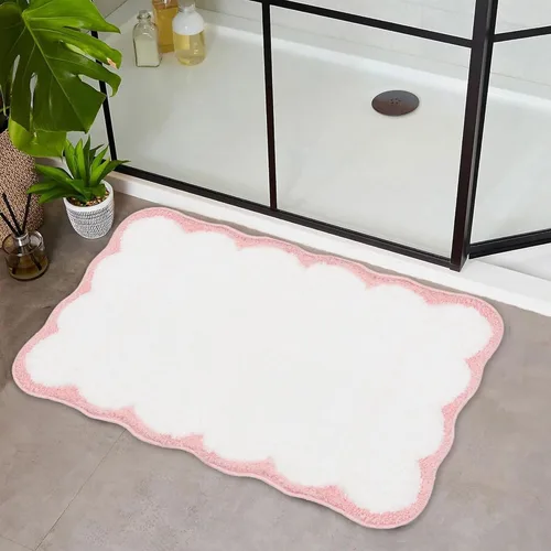 Miniatura 8 de Bonitos tapetes de baño festoneados, antideslizantes, lavables a máquina, suaves, para ducha, bañera, cocina, 24 x 17 pulgadas, color azul