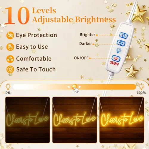 Miniatura 6 de Letrero de neón grande con texto en inglés "Cheers to Love", letrero de neón con interruptor de atenuación, letrero LED reutilizable para telón