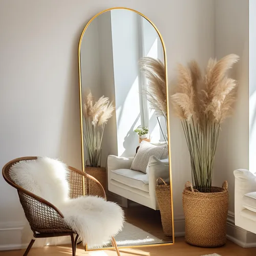 Prywot Espejo de Piso Arqueado, 57" x 20" Espejo de Cuerpo Completo de Longitud Completa Espejos de Pared para Colgar o Apoyar con Parte Superior