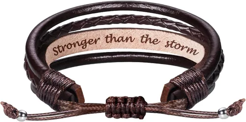 Miniatura 35 de Regalos del día del padre para papá, marido, pulsera de cuero para hombres, él, novio, hijo, ajustable, marrón, pulsera de cuero para hombre
