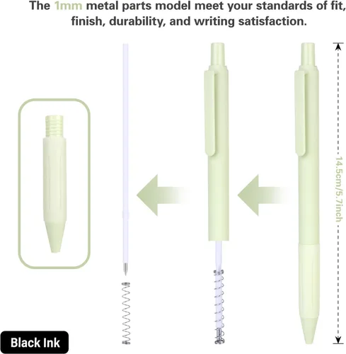 Miniatura 3 de Drawdart Paquete de 14 bolígrafos de bola, tinta negra de 1,0 mm de punto medio, lindos bolígrafos pastel para oficina, retráctiles - para escritura
