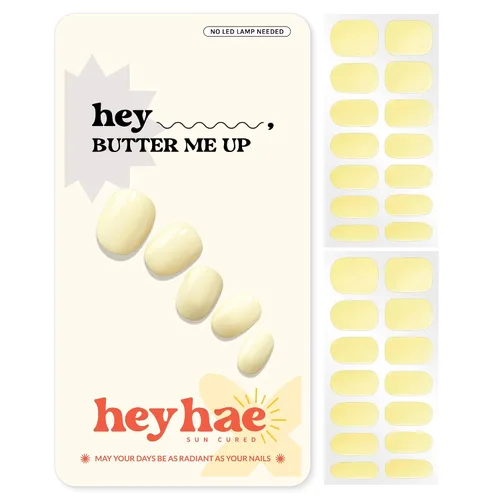 Heyhae Tiras de uñas de gel semicuradas, no necesita lámpara LED, sólidas, amarillas, fáciles de aplicar y quitar, calidad de salón | Incluye 28