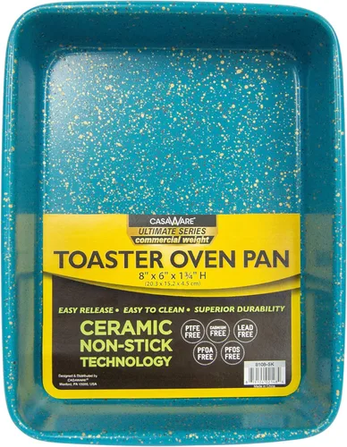 casaWare Horno tostador de 8 x 6 x 1.75 pulgadas Ultimate Series Bandeja de revestimiento antiadherente de cerámica de peso comercial (granito azul)