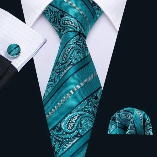 Miniatura 177 de Barry.Wang - Juego de corbata de seda para hombre, diseño de cachemira, pañuelo y gemelos de bolsillo