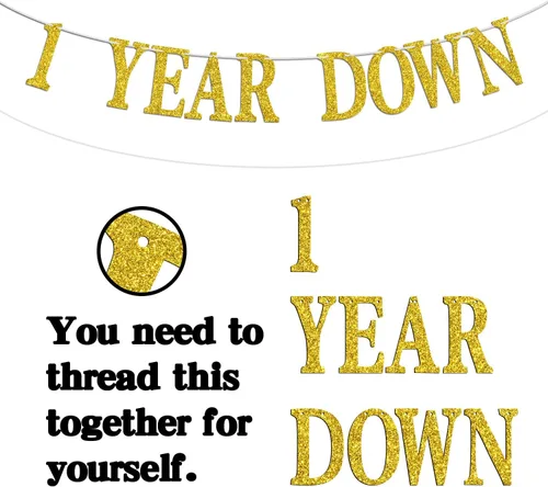 Miniatura 6 de Cartel de 1 año con texto en inglés "Down Forever to Go", regalo de 1 año de matrimonio, suministros de decoración de fiesta de aniversario de boda