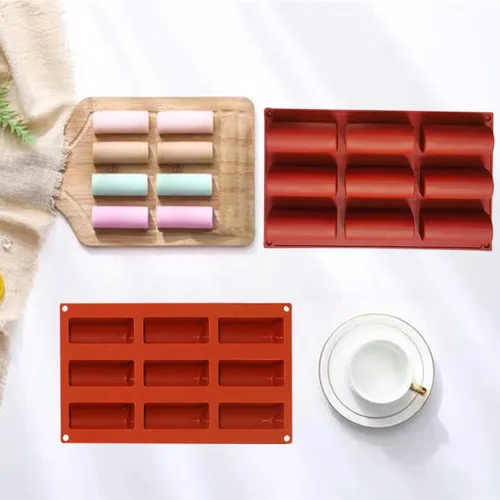 Miniatura 4 de Moldes de silicona para cilindros – Molde de troncos de 9 cavidades para tartas, molde de chocolate, moldes de silicona antiadherentes para hornear