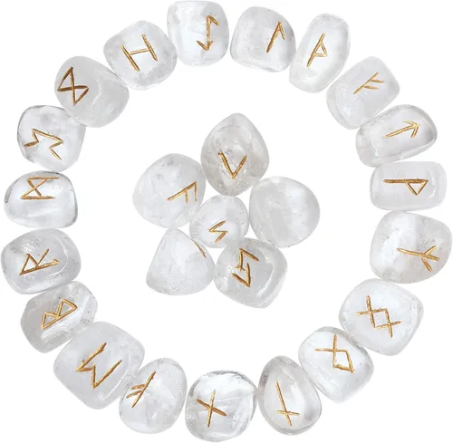 Miniatura 23 de Crocon Juego de piedras de runa oplaita con alfabeto Futhark de élder, símbolo grabado para generador de energía, equilibrio de chakras, protección