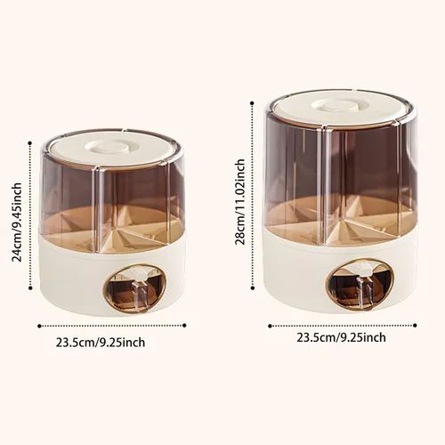 Miniatura 2 de Dispensador de granos, dispensador de alimentos secos giratorio de 360 grados con 6 compartimentos, salida de un solo clic, dispensador de granos