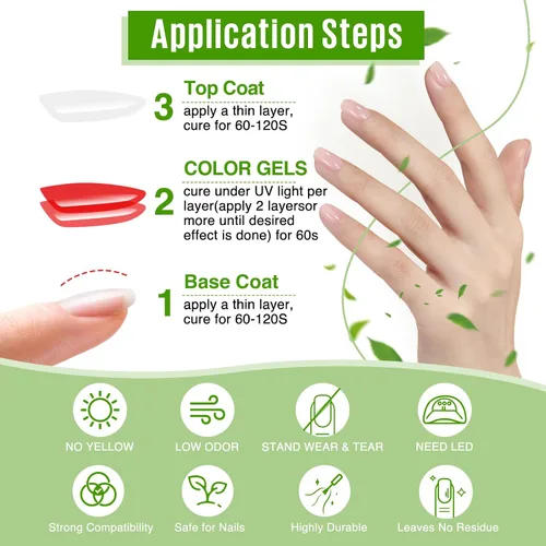 Miniatura 4 de MEFA Juego de 2 piezas de 15 ml de esmalte de uñas de gel, capa superior y base, esmalte de uñas de gel sin necesidad de limpieza, efecto de brillo