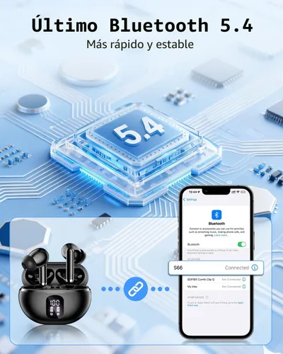 Miniatura 4 de Auriculares inalámbricos, auriculares Bluetooth 5.4 con 50 horas de reproducción, auriculares estéreo de graves profundos, llamadas claras