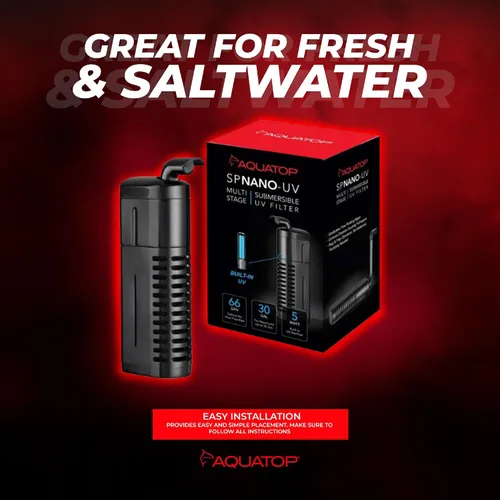 Miniatura 6 de Aquatop Filtro nano sumergible de 5 W, para 10-30 galones, caudal de 66 GPH, para agua cristalina, ideal para uso en agua dulce y salada, SPNANO-UV