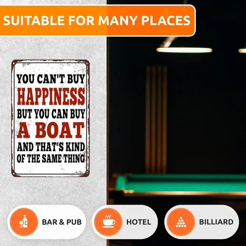 Miniatura 4 de Letrero divertido con texto en inglés «You Can't Buy Happiness BUT You Can Buy a Boat» para decoración de pared del hogar, 12 x 8 pulgadas