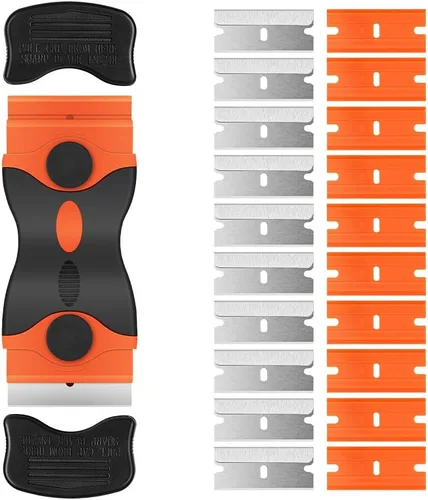 Miniatura 8 de Ainiv - Rascador de cuchillas de afeitar, herramienta de raspado 2 en 1 con 10 cuchillas metálicas y 10 cuchillas de plástico, rascador Naranja Con