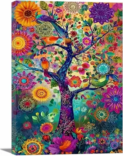 Miniatura 27 de VOCBAN Nature Tree of Life Abstract Pictures Canvas Painting Large Modern Canvas Wall Art Colorful Trees Living Room Wall Decor Plant Prints(black