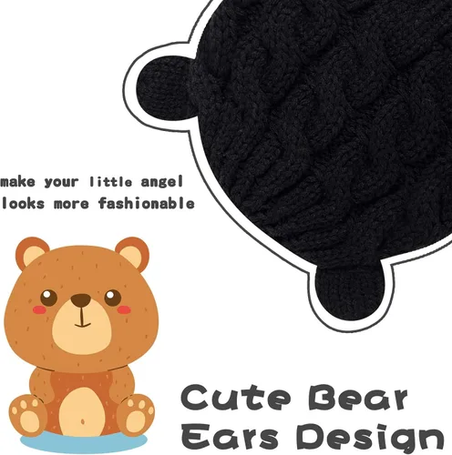 Miniatura 2 de RAOEXI Conjunto de gorro y mitones unisex para bebé y niño pequeño, gorro de punto grueso y cálido de invierno con guantes para bebés, niños y niñas