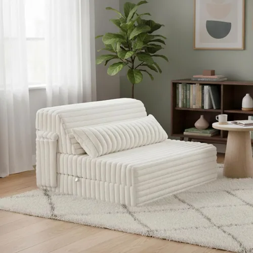 Miniatura 2 de Tiita Sofá cama plegable tamaño individual, colchón convertible con almohada, colchón de pana gruesa para el suelo, sofá cama con bolsillo lateral