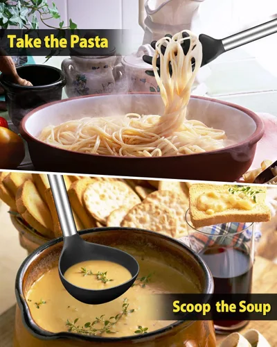 Miniatura 6 de Juego de tenedor de silicona para pasta y cucharón de sopa, antiadherente, sin BPA, resistente al calor, prácticos utensilios de cocina