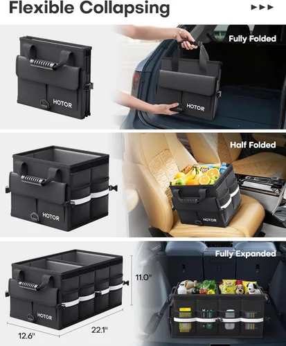 Miniatura 3 de HOTOR Organizador de maletero de automóvil, organizador plegable para SUV, almacenamiento de automóvil con tiras reflectantes y cubierta