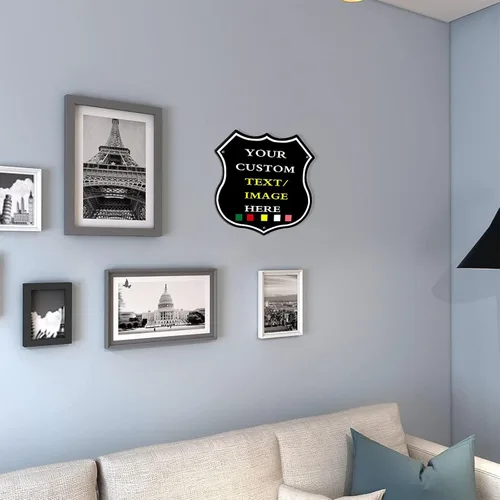 Miniatura 4 de Letreros de metal personalizados con forma de escudo, letreros de estaño personalizados con imagen de texto, imagen, letreros de aluminio