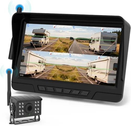 RETRUE Cámara de respaldo para remolque, cámara de respaldo inalámbrica con monitor de 7 pulgadas 1080HD, IP68 resistente al agua 170 ° visión de