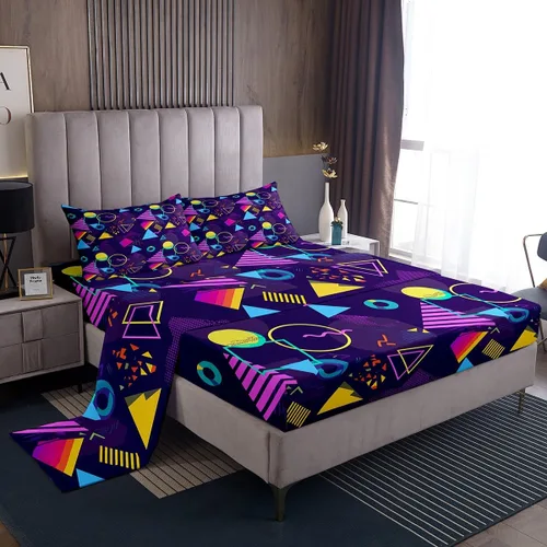 Miniatura 38 de Erosebridal Sábana bajera ajustable de los años 80, juego de sábanas geométricas de los años 80 y 90, decoración de Memphis, 80 estilos para Multi 04