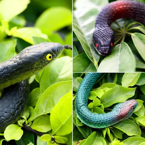Miniatura 6 de Blulu 3 Piezas Serpientes de Goma Realistas Grandes Falsas Juguetes de Plástico para Jardín para Alejar Aves Espantar Ardillas Broma de Halloween